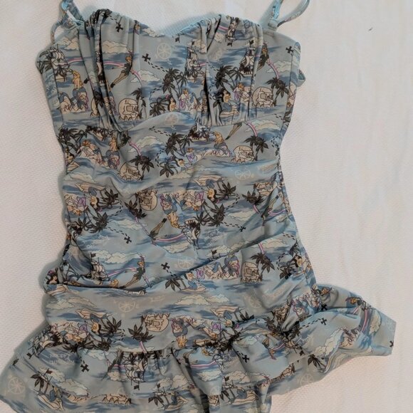 Hot Topic Peter Pan Mermaid Swimsuit Womens XS Retro Rockabilly Disney One Piece - Picture 1 of 9
